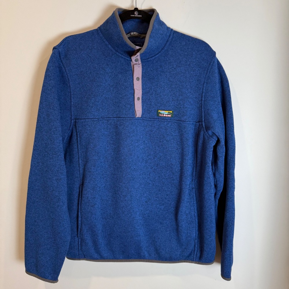 Vintage LL‎ Bean Men's Blue Fleece Pullover Sweatshirt Snap Neck Size L REG